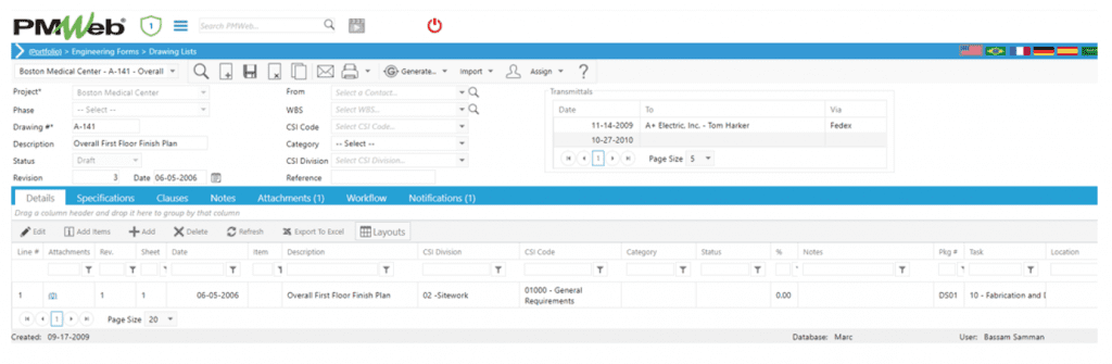 PMWeb 7 Engineering Forms Drawing Lists