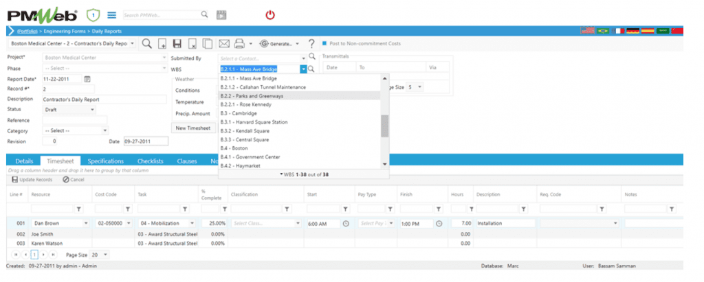 PMWeb 7 Engineering Forms Daily Reports 