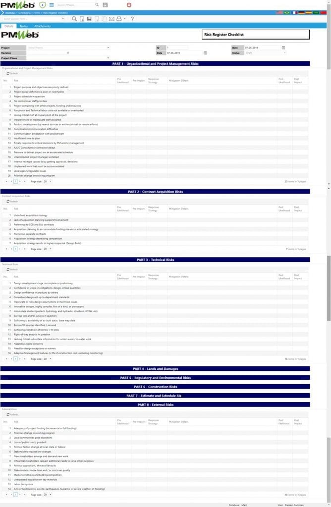 PMWeb 7 Scheduling forms