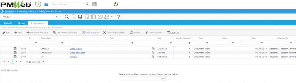 PMWeb 7 Scheduling Forms Safety Violation Notice 