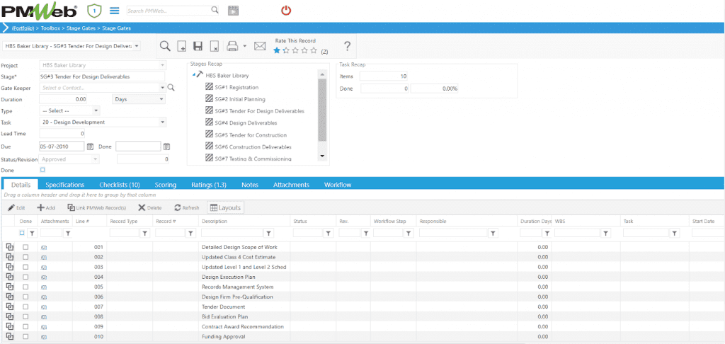 PMWeb 7 Toolbox Stage Gate 