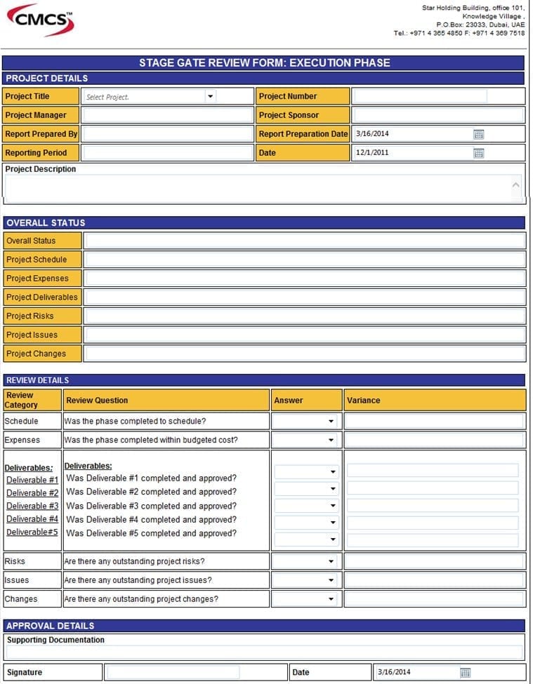 PMWeb 7 Stage Gate Review Form 