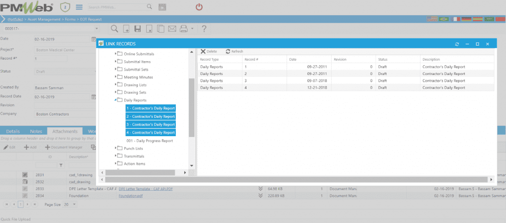 PMWeb 7 Asset Managment Forms EOT Request Link Records 