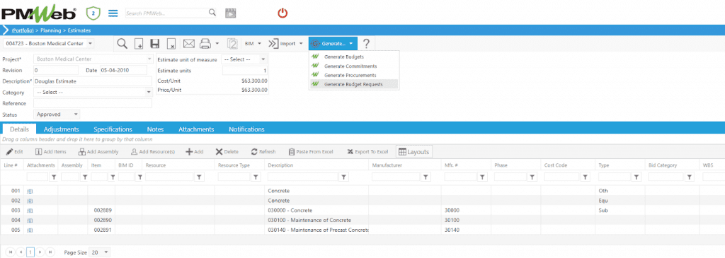 PMWeb 7 Planning Estimates