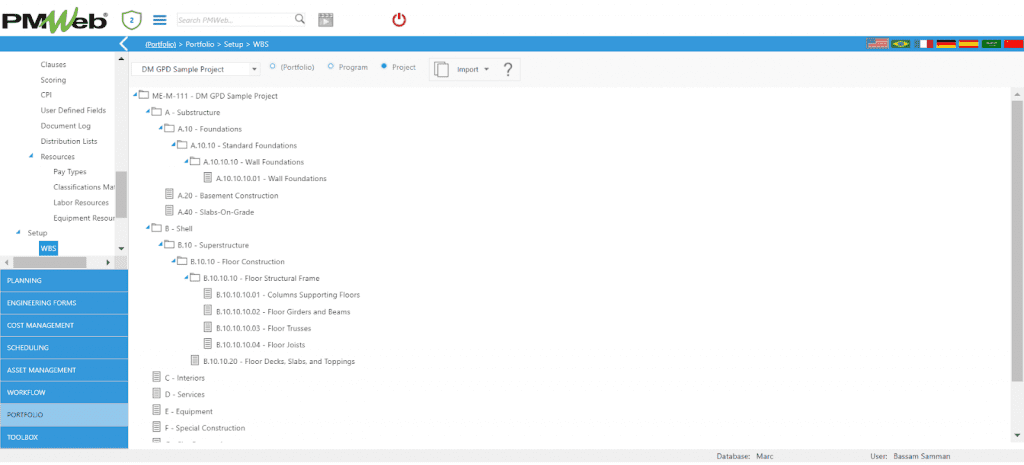 PMWeb 7 Portfolio Setup WBS