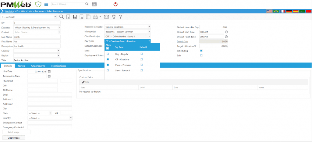 PMWeb 7 Portfolio Lists Resources Labor Resources 