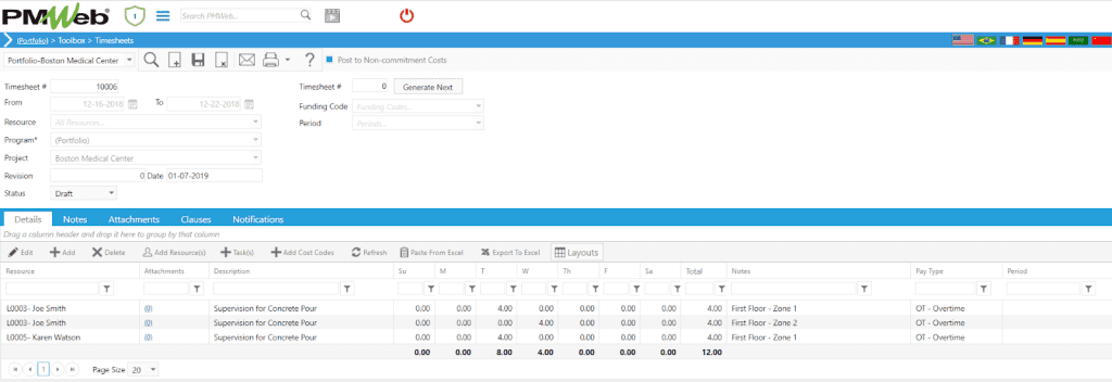 PMWeb 7 Toolbox Timesheet 