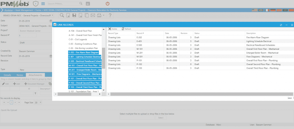 PMWeb 7 Asset Managment Forms NOC DEWA Construction General Projects Link Records 