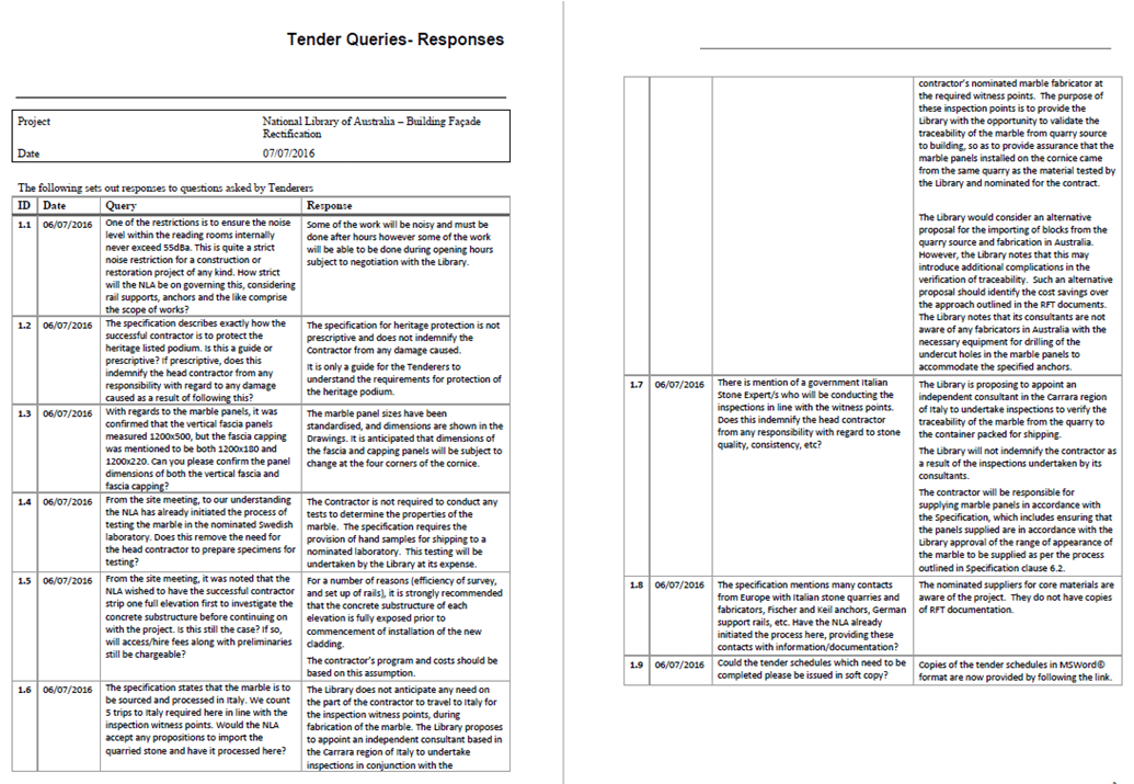 PMWeb 7 Tender Queries Responses 