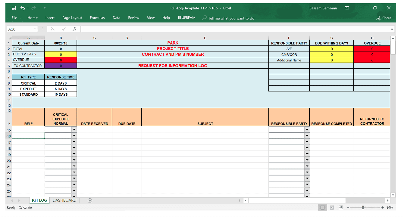 PMWeb 7 RFIs Log Template Excel 