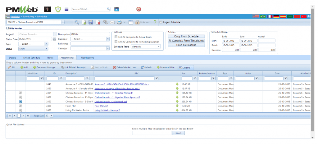 PMWeb 7 Scheduling Schedule Attachments