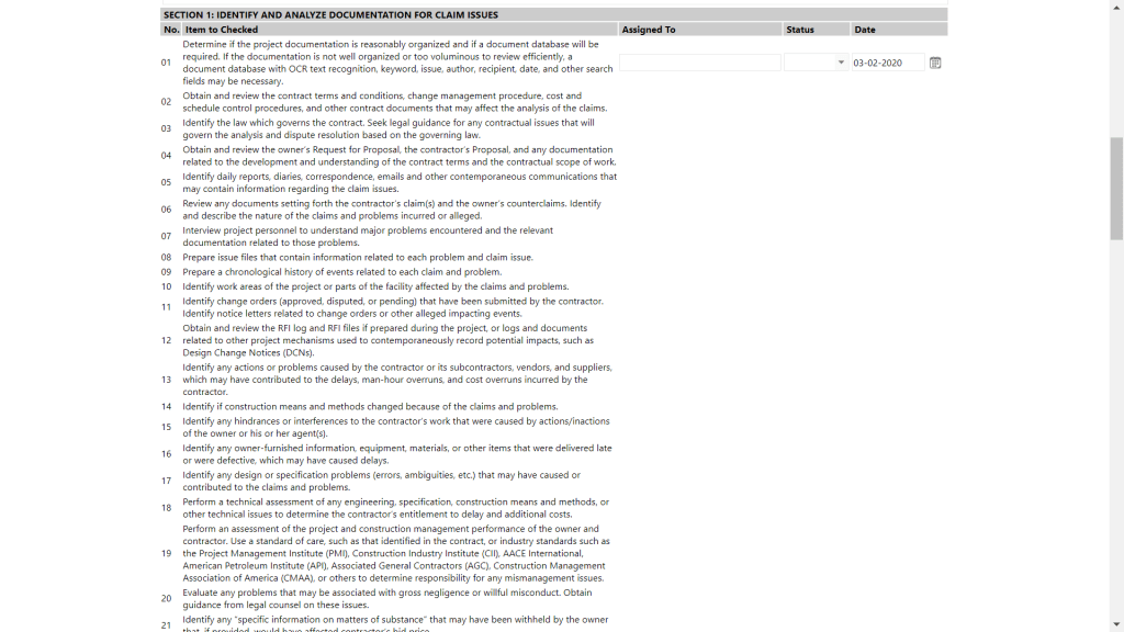 PMWeb 7 Construction Claims Analysis Checklist