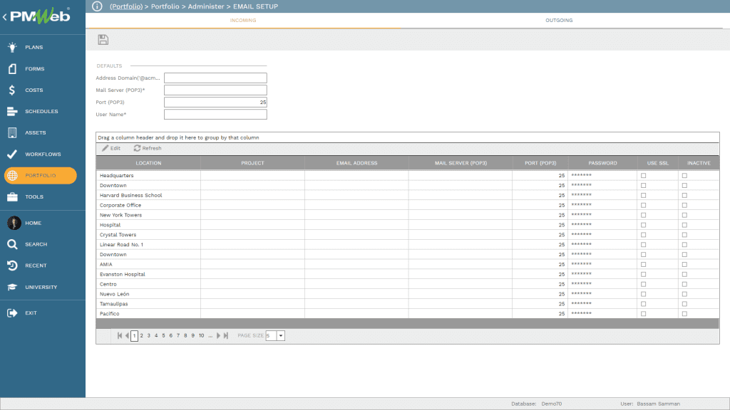 PMWeb 7 Portfolio Administer Email Setup 