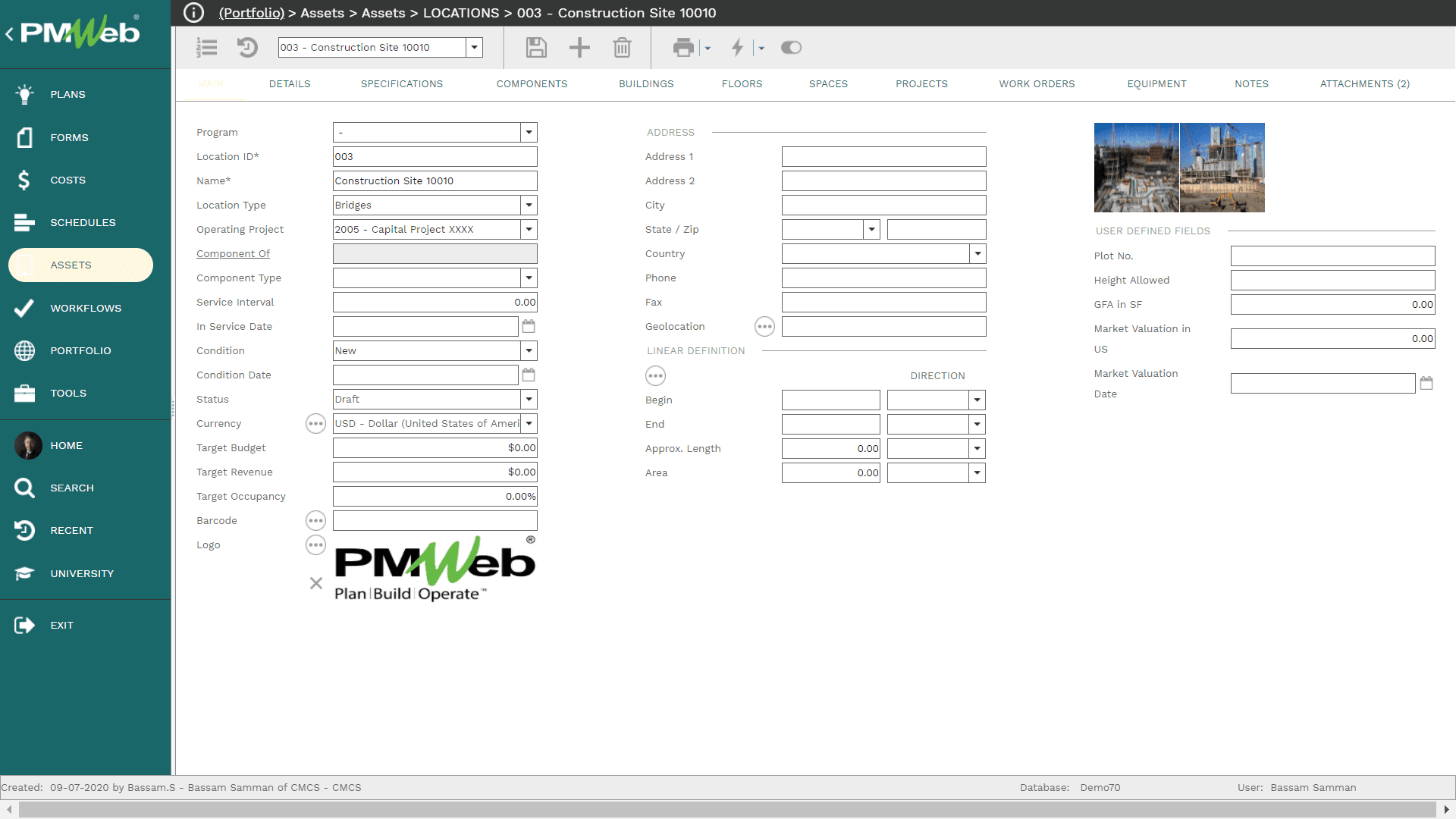 PMWeb 7 Assets Locations