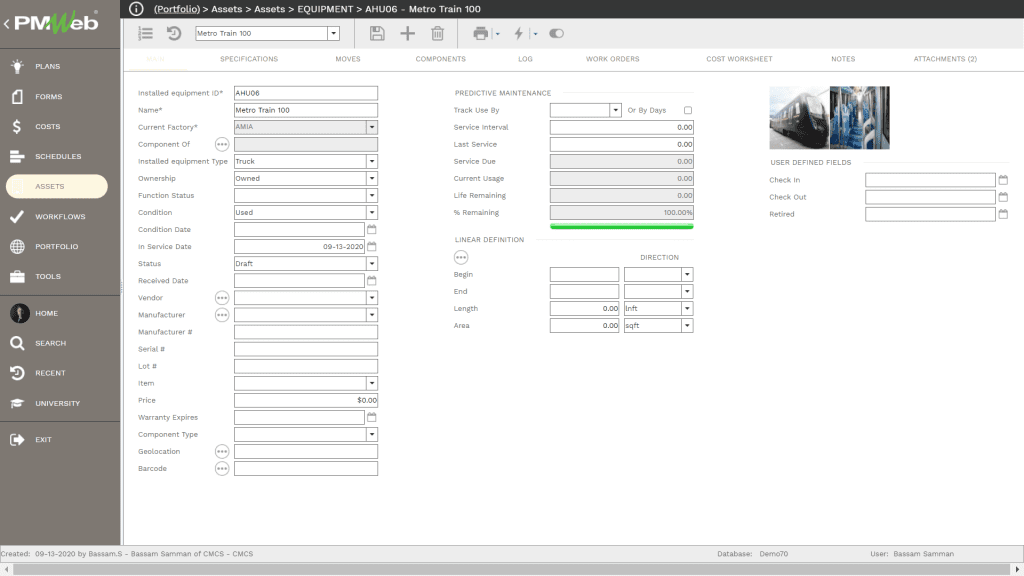 PMWeb 7 Assets Equipment 