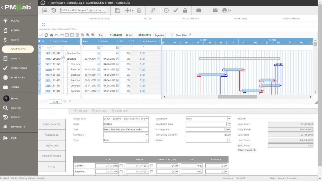 PMWeb 7 construction project schedule