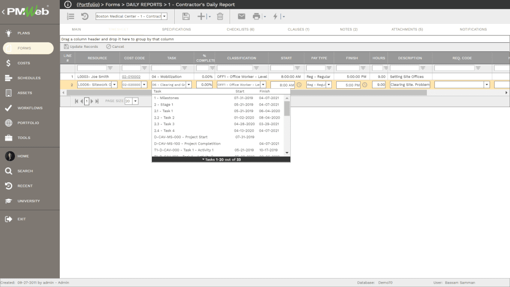 PMWeb 7 Forms Daily Reports Contractors Daily Report 