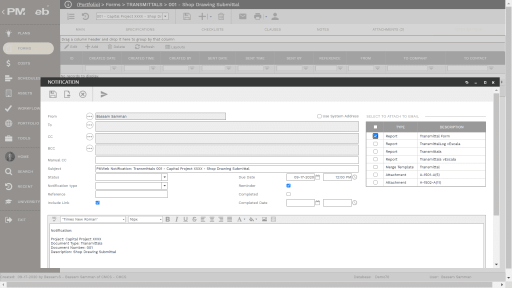 PMWeb 7 Forms Transmittals Shop Drawing Submittal 