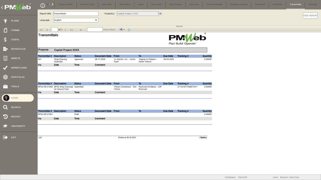 Pmweb 7 Home Transmittal