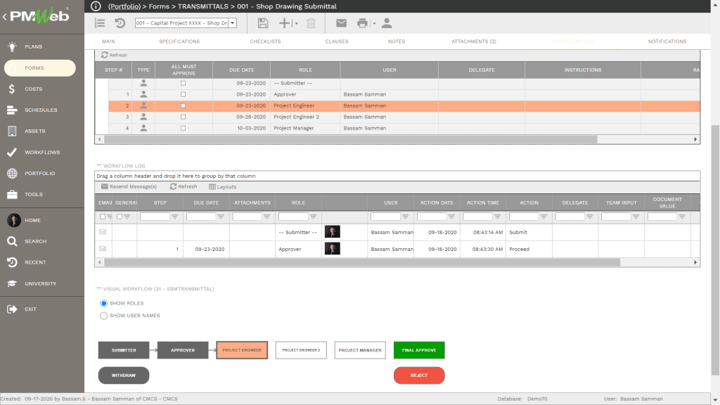 PMWeb 7 Forms Transmittals 