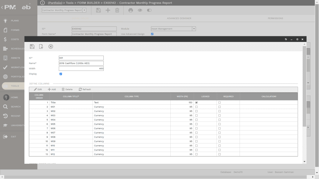 PMWeb 7 Tools Form Builder Contractor Monthly Progress Report