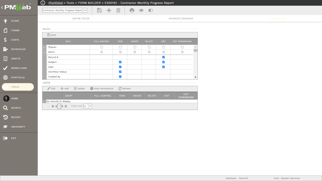 PMWeb 7 Tools Form Builder Contractor Monthly Progress Report