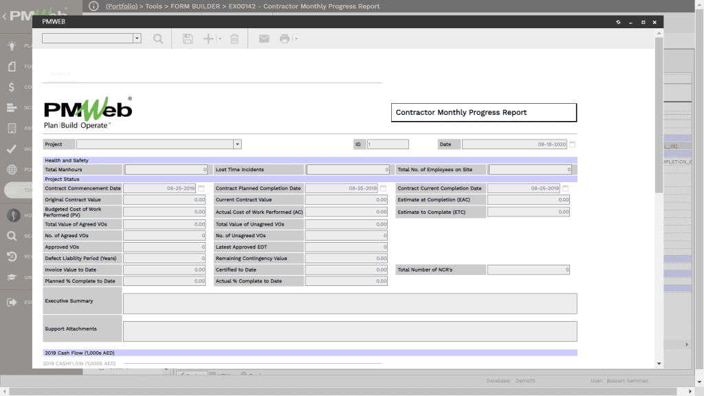 PMWeb 7 Tools Form Builder Contractor Monthly Progress Report