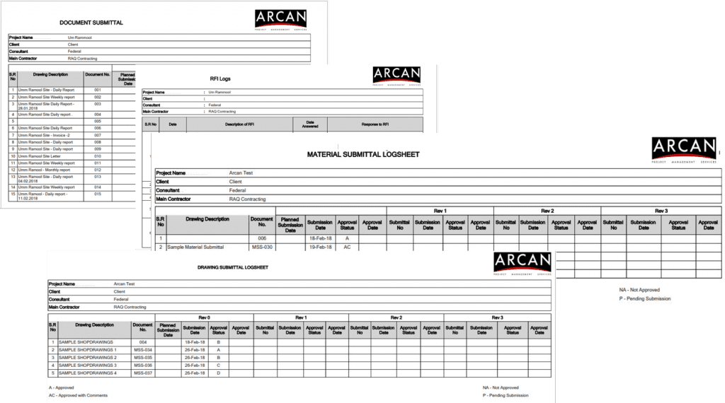 PMWeb 7 Forms, Document Submittal, RFI Log, Material Submittal Logsheet Registers