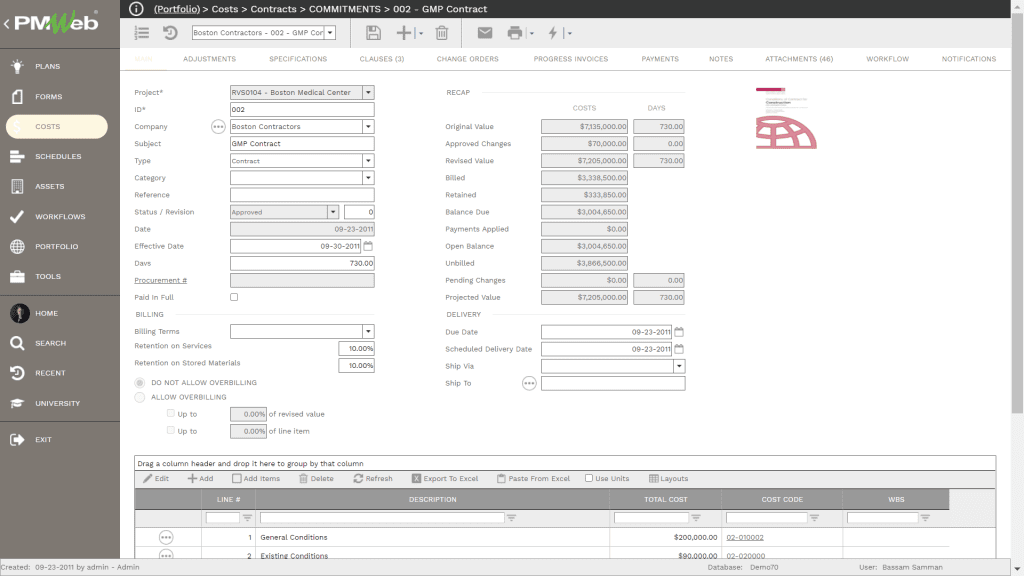 PMWeb 7 Costs Contracts Commitments GMP Contract