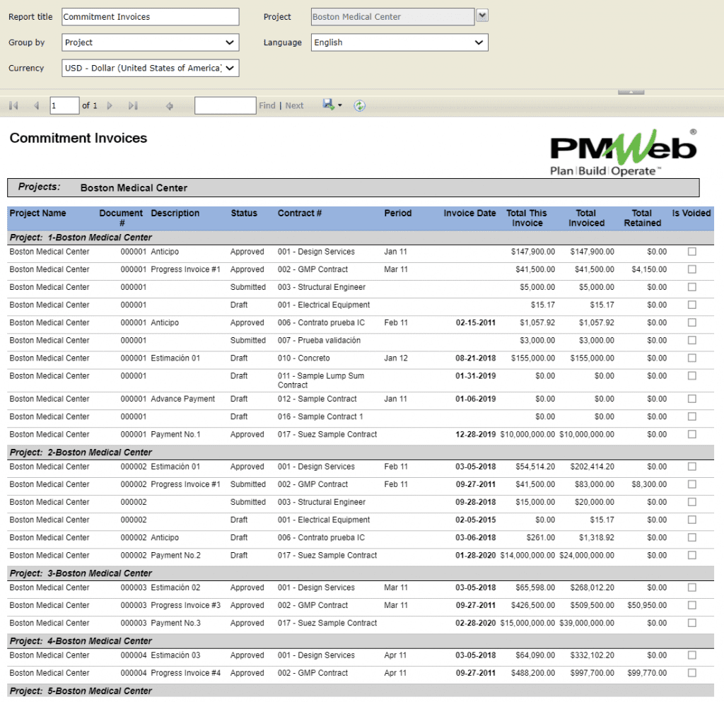 PMWeb 7 Commitment Invoices of Awarded Contracts