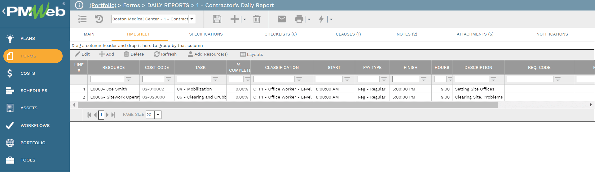 PMWeb 7 Forms Daily Reports