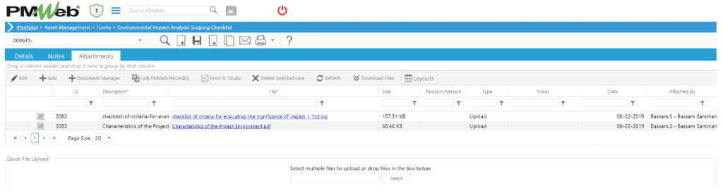 PMWeb 7 Assets Management Forms Environmental Impact Analysis Scoping Checklist 