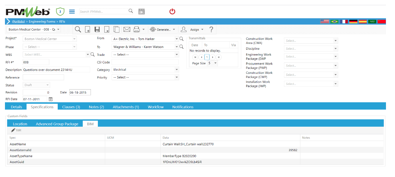 PMWeb 7 Engineering Forms RFIs