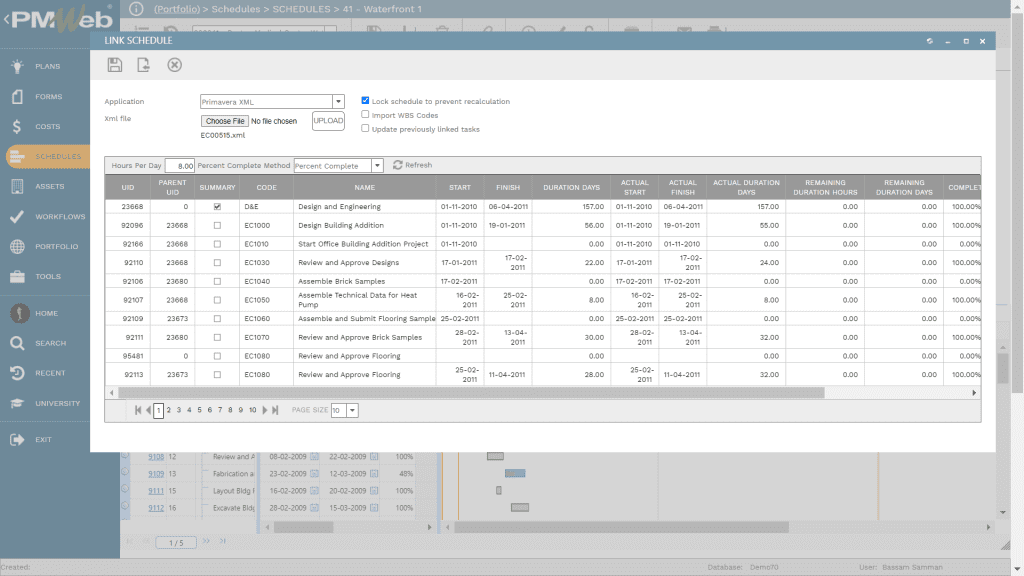 PMWeb 7 Schedules