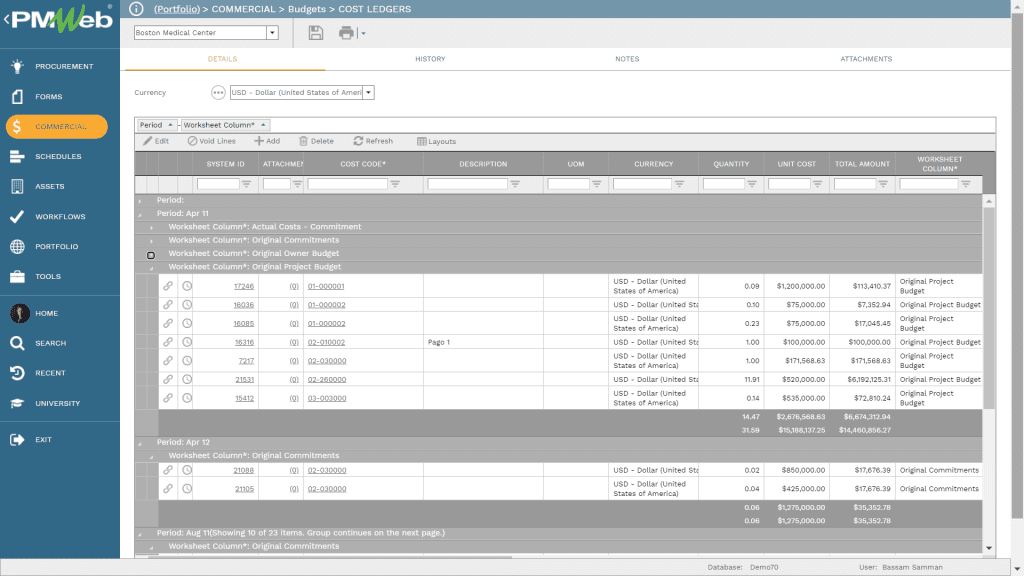 PMWeb 7 Commercial Budgets Cost Ledgers