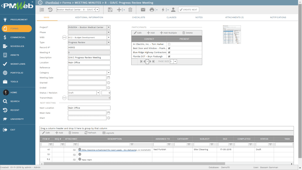 PMWeb 7 Forms Meeting Minutes 