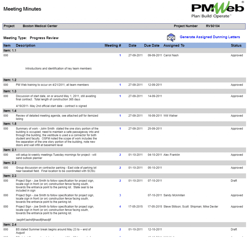 PMWeb 7 Meeting Minutes for Project Schedule