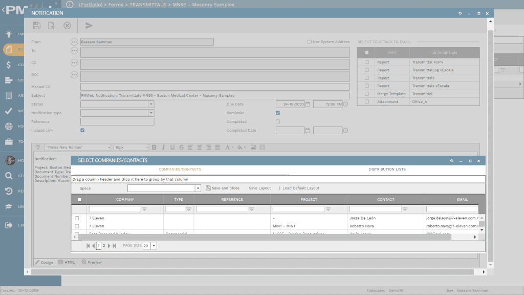 PMWeb 7 Forms Transmittals for the Project Schedule