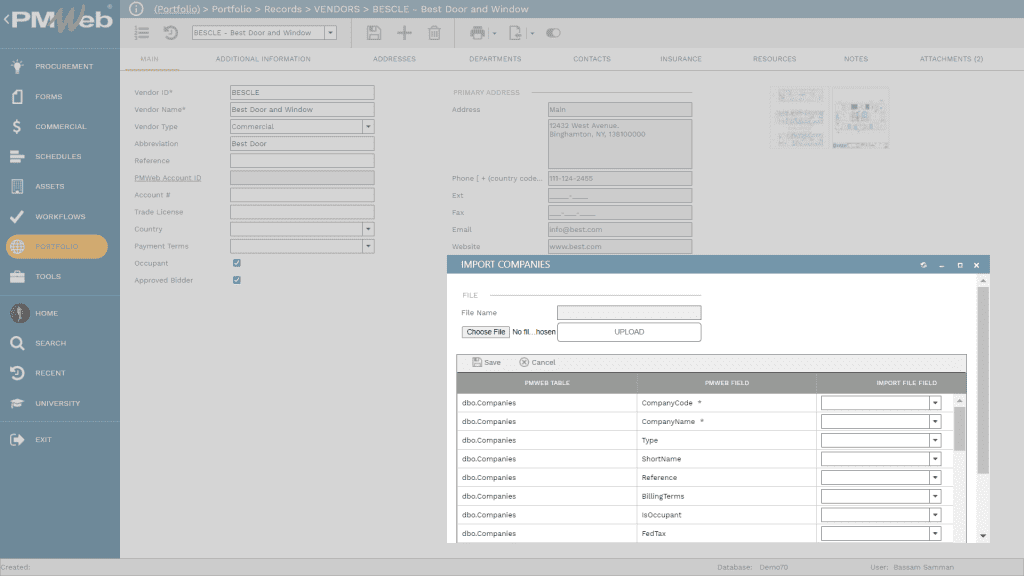 PMWeb 7 Portfolio Records Vendors 