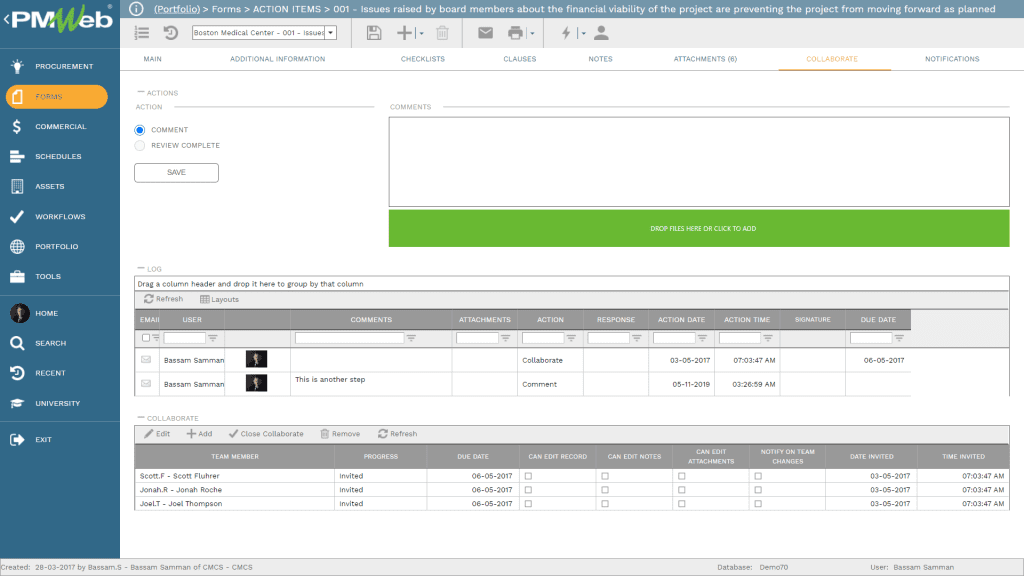 PMWeb 7 Forms Action Items