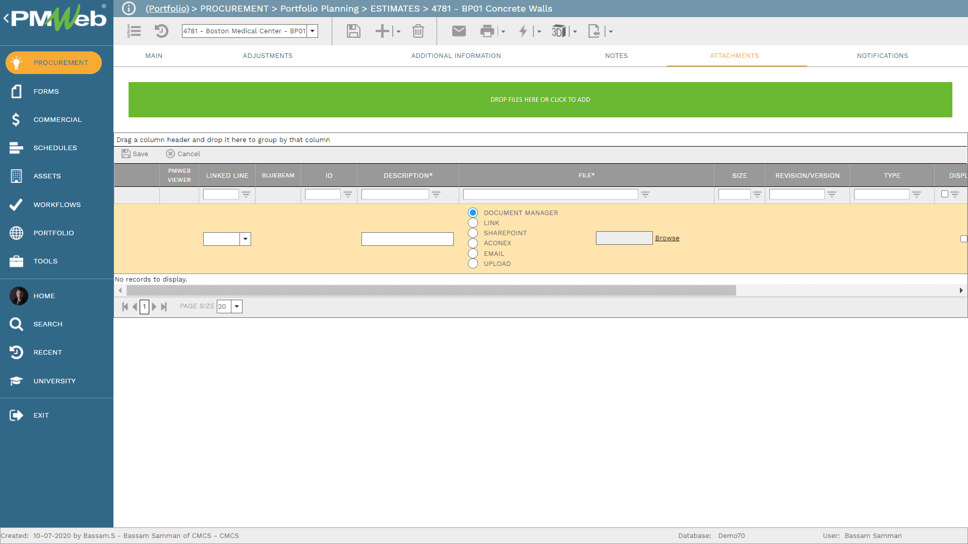 PMWeb 7 Procurement Portfolio Planning Estimates