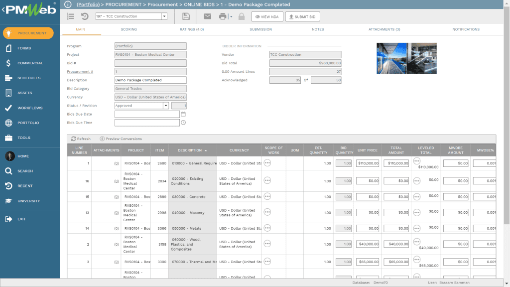 PMWeb 7 Procurement Online Bids 