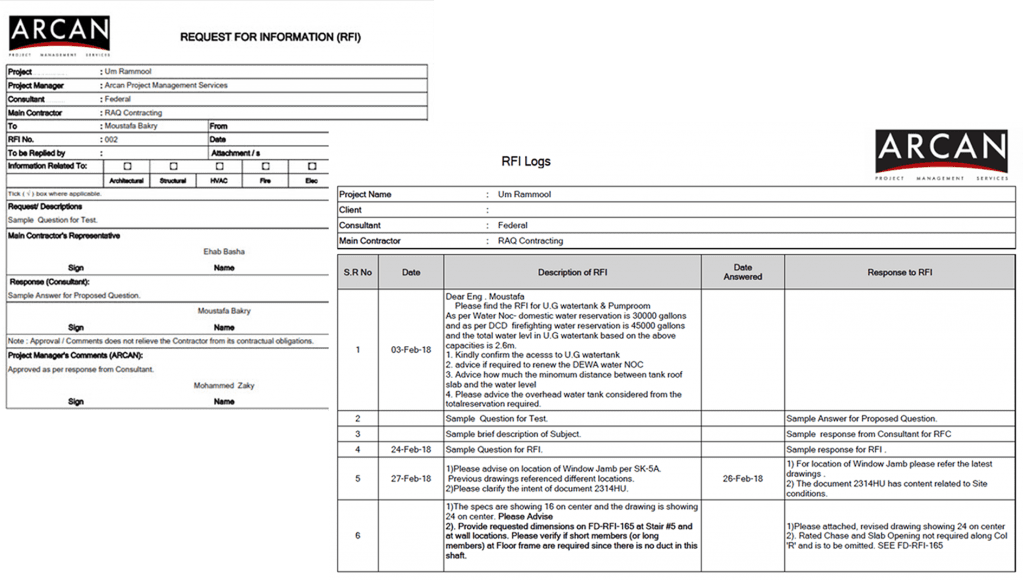 PMWeb 7 Request For Information (RFI) Logs