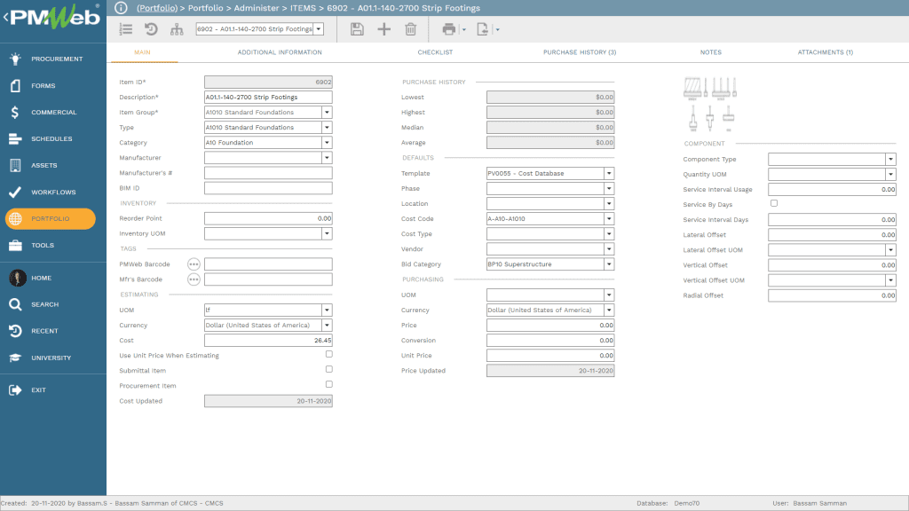 PMWeb 7 Portfolio Administer Items