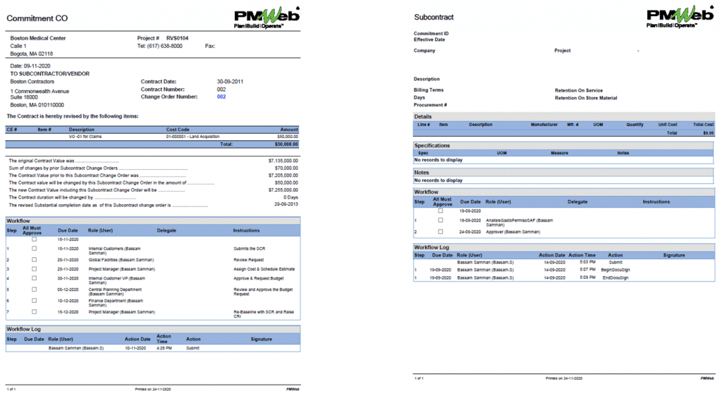 PMWeb Commitment CO / Subcontract