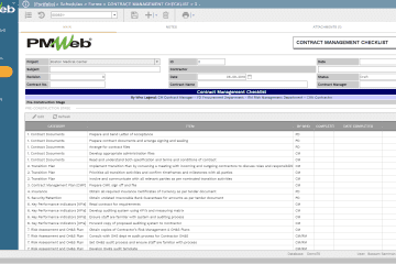 PMWeb Schedules forms Contract Managment Checklist