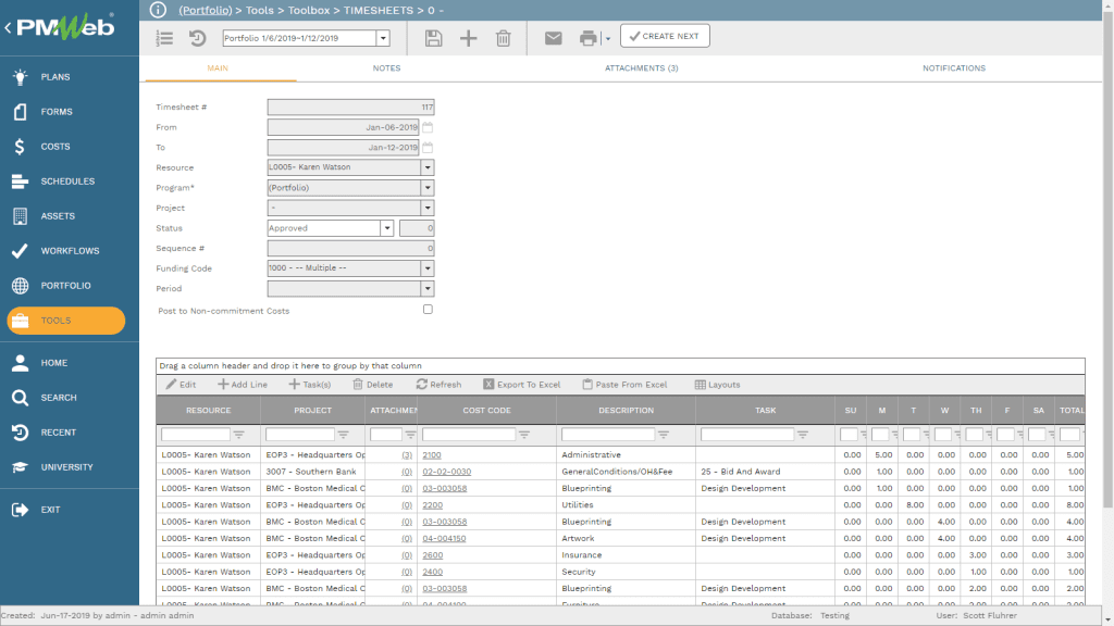 PMWeb 7 Tools Timesheets