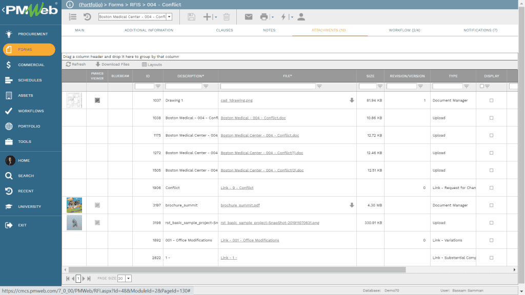 PMWeb 7 Forms RFIs Conflict