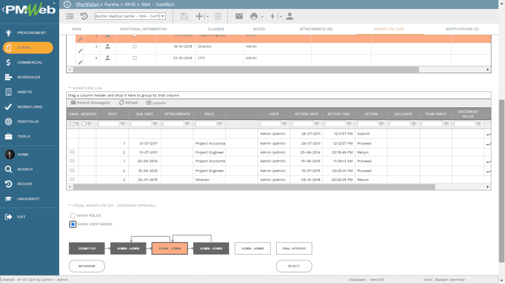 PMWeb 7 Forms RFIs Conflict