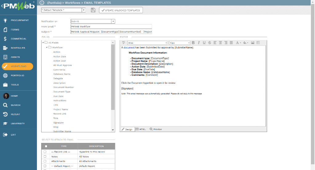 PMWeb 7 Workflows Email Template 